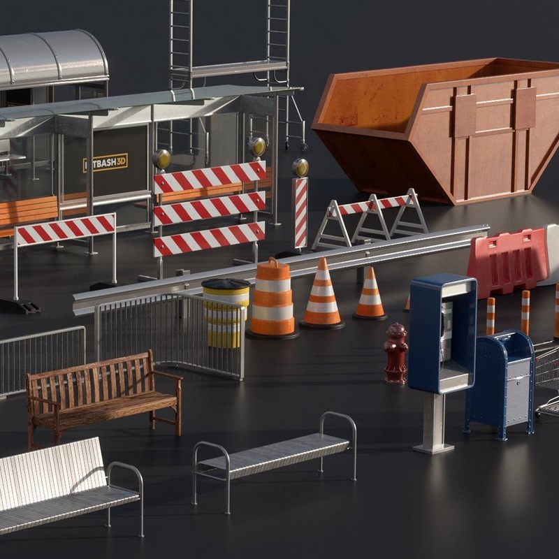 城市道路警示路灯3D模型Kitbash3d PROPS StreetSide